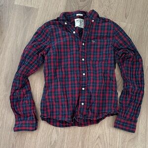 Abercrombie & Fitch Muscle Fit Red and Blue Plaid Button-Up Shirt